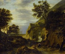 Mountainous landscape with waterfall, 1650-1692. Creator: Roelant Roghman.