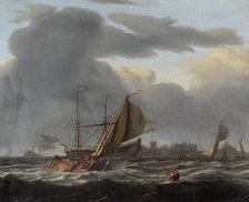 'A Warship at Anchor in a Rough Sea', c1660-c1708. Artist: Ludolf Backhuysen I.
