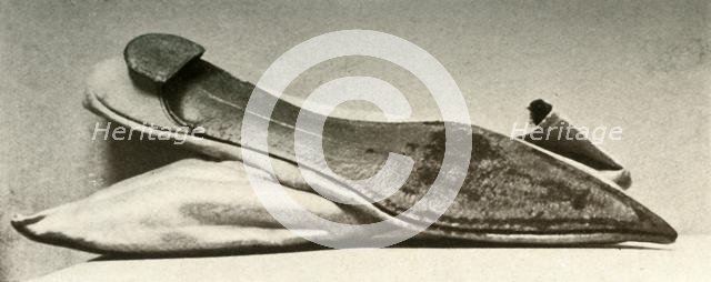 'White satin wedding slippers', 1800, (1937). Creator: Unknown.