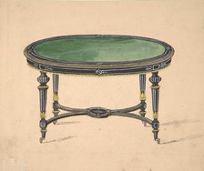 Design for a Round or Oval Table with a Green Top and Black and Gold Sides and Legs,19th cent. Creator: Anon.