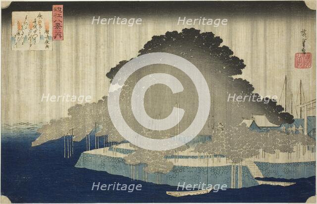 Night Rain at Karasaki (Karasaki no yau), from the series "Eight Views of Omi (Omi hakkei..., c1834. Creator: Ando Hiroshige.
