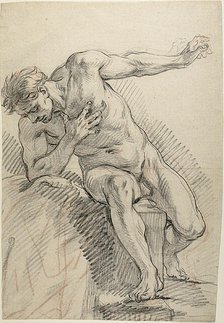 Sketch of a Male Nude Leaning on Right Elbow (recto), n.d. Creator: Antoine Coypel.