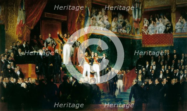 Louis-Philippe I is sworn in as king before the Chamber of Deputies, 9th August 1830. Artist: Devéria, Eugène (1805-1865)