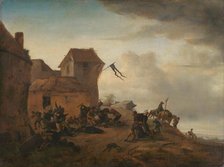 Peasants fighting near a Village, c.1646. Creator: Philip Wouverman.