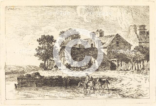 Horses Being Led to Water on a Winding Riverbank, 1771. Creator: Nicolas Perignon.