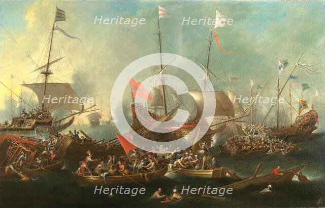 The Battle of Lepanto - A Sea Battle between Christians and Barbary Corsairs, 1615-20.  Creator: Andries van Eertvelt.