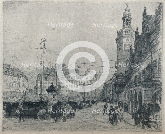'Market Place, Leipzig', c1913. Artist: Walter Zeising.