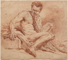 Seated Male Nude with Shepherd Staff, between 1740 and 1759. Creator: Francois Boucher.