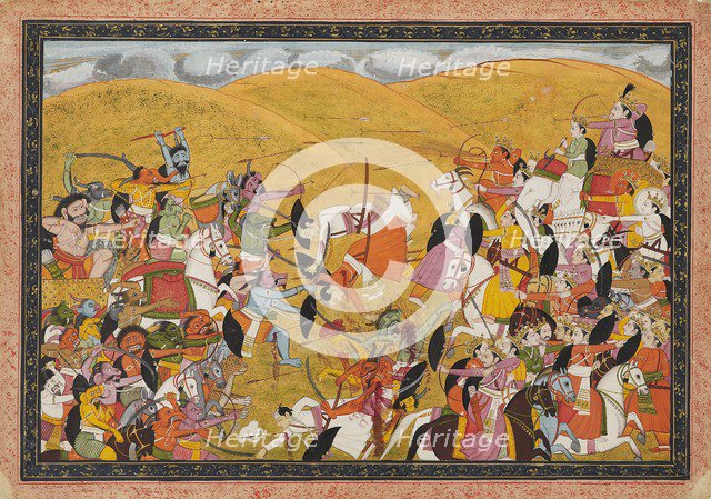 Battle scene between armies of devas and asuras, early 19th century. Artist: Unknown.