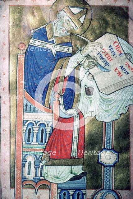 Twelfth century illustration of St Dunstan (909-988) as a scribe. He was an Archbishop of Canterbury Artist: Unknown