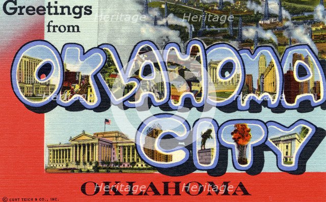 'Greetings from Oklahoma City, Oklahoma', postcard, 1944. Artist: Unknown