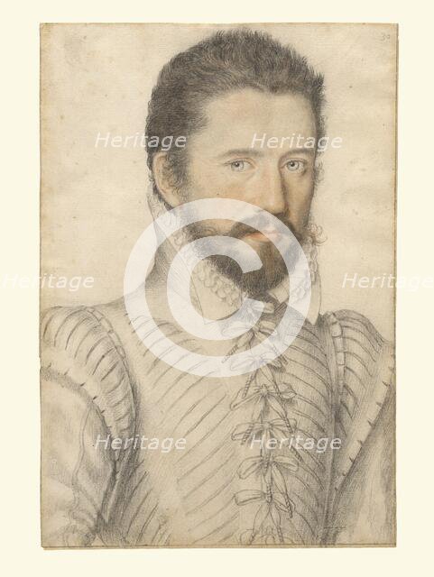 Portrait of a bearded man, half-length, wearing a slashed doublet, about 1575. Creator: Master of the Lecurieux Collection.