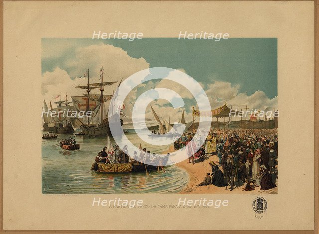 Vasco da Gama's arrival in India, c. 1900. Artist: Gameiro, Alfredo Roque (1864-1935)
