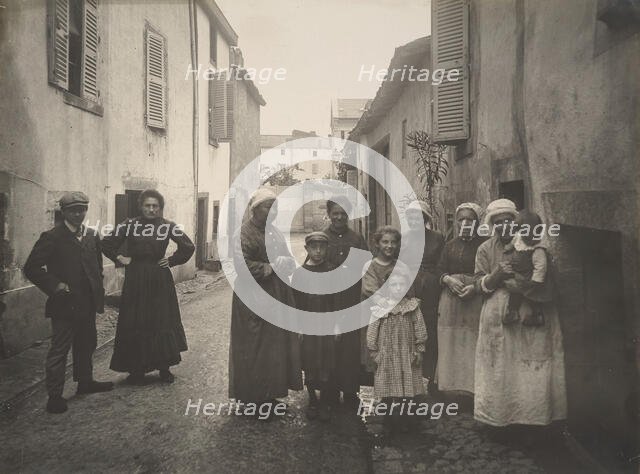 [Group of Adults and Children on a Village Street in the Auvergne], ca. 1910. Creator: Félix Thiollier.