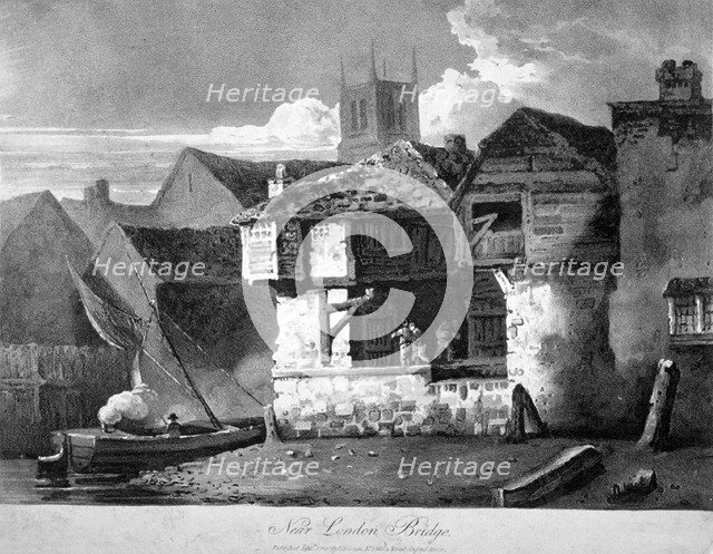 Old houses on Bankside, near London Bridge and St Saviour's Dock, Southwark, London, 1810.        Artist: Anon