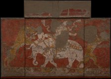 Wall painting from the Red Hall of the Palace in Varakhsha. Fragment, 7th-8th century. Creator: Sogdian Art.