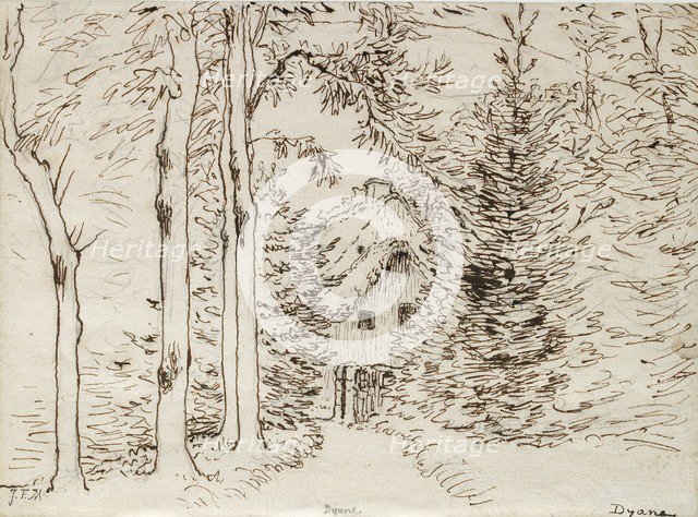 Path through woods to a thatched house, 1866. Artist: Jean Francois Millet.