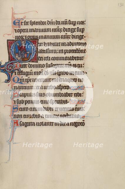 Initial O: Christ Enthroned with a Dragon and a Lion at His Feet; Bute Psalter, about 1285. Creator: Bute Master.