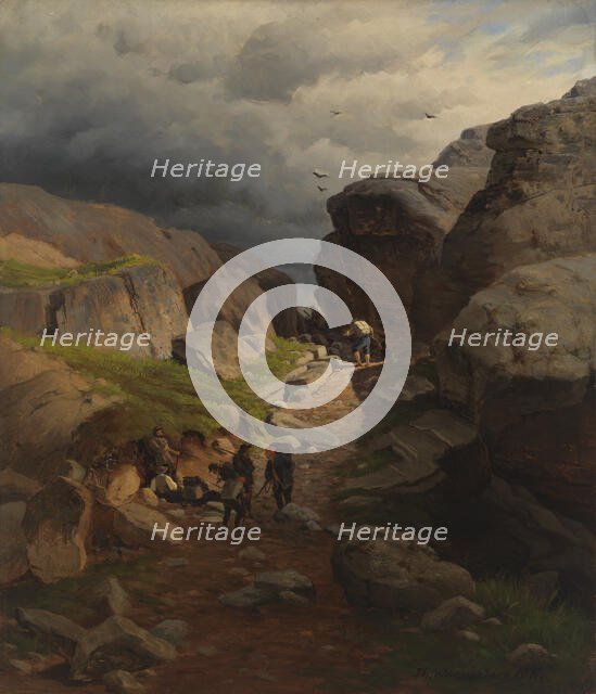 Smugglers in a mountain pass, 1870. Creator: Thorsten Waenerberg.