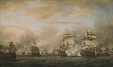 The Battle of the Saintes, 12 April 1782.  HMS Barfleur attacking the French flagship Ville de Paris Creator: Whitcombe, Thomas (1763-ca 1824).
