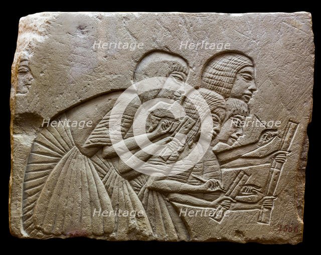 Relief of Four scribes, from the tomb of Horemheb, Saqqara, ca 1350 BC. Creator: Ancient Egypt.