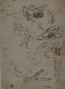 Sketches of Male Nudes, Animals, and Ornamental Details, n.d. Creator: Unknown.