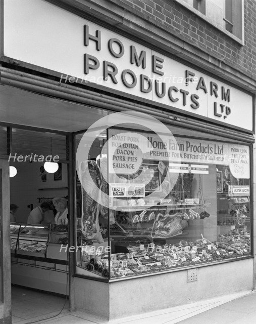 Home Farm Products Ltd butcher's shop front, Sheffield, South Yorkshire, 1966.  Artist: Michael Walters