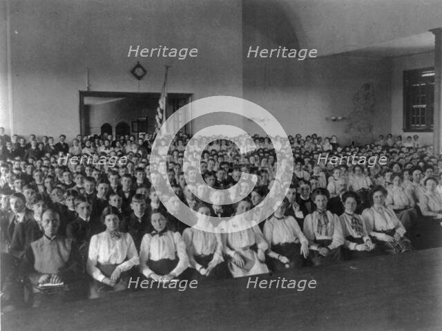 Classroom scenes in Washington, D.C. public schools - Central High School assembly, (1899?). Creator: Frances Benjamin Johnston.