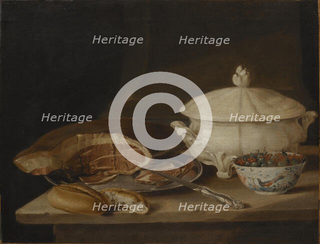 Still Life with Ham on a Pewter Dish, a Faience Set...mid-18th-early 19th century. Creator: Per Hillestrom.