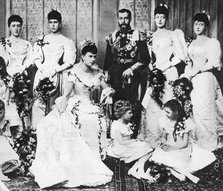 The wedding group of King George and Queen Mary, 6 July 1893. Artist: Unknown