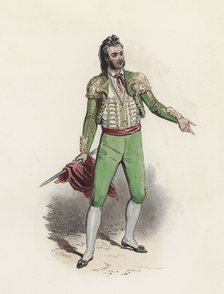 Torero (Bullfighter), color engraving 1870.