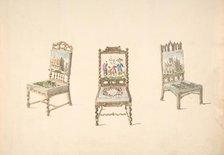 Design for Three Chairs with Pictorial Upholstery, early 19th century. Creator: Anon.