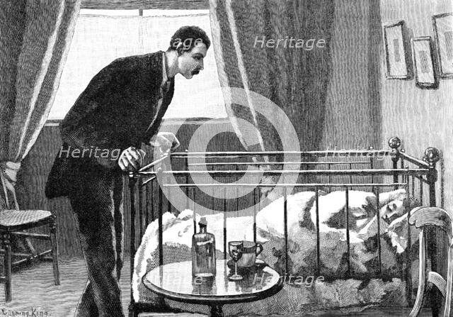 He stepped lightly to the foot of the bed, and gazed earnestly at the little occupant, 1883. Creator: R. Taylor.