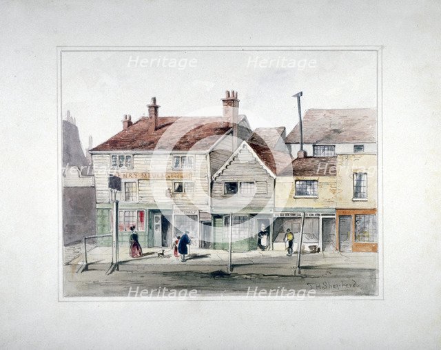 The Hare and Hounds Inn and shopfronts on Upper Street, Islington, London, c1835.           Artist: Thomas Hosmer Shepherd