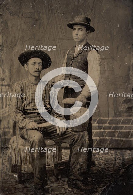 Two Painters, One Seated and One Standing, with Brushes and a Bucket, 1860s-80s. Creator: Unknown.