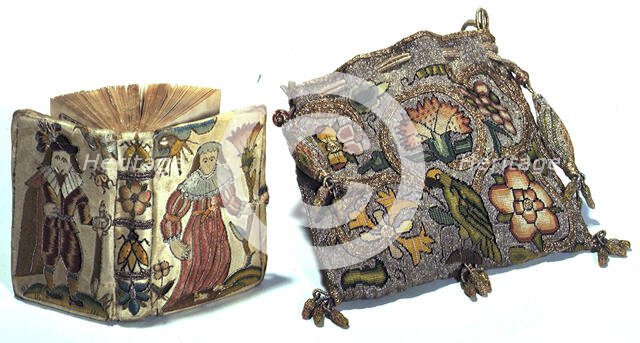 Embroidered prayer book and bag, 1633.  Creator: Unknown.