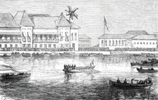 The Prince of Wales landing at the town of New Goa, from a sketch by an officer of the Serapis, 1876 Creator: L.B..