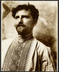 Self-Portrait in Fancy Shirt, negative about 1900; print about 1980. Creator: Alphonse Mucha.