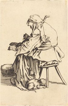 Old Woman with Cats, c. 1622. Creator: Jacques Callot.
