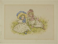 Two Little Girls with Bonnets, 1883. Creator: Catherine Greenaway.