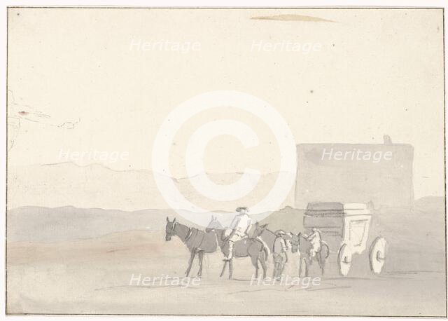 Stop on the road before arrival in Terracina, 1778. Creator: Louis Ducros.