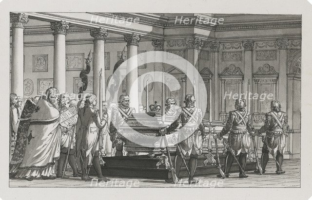 The Emperor Paul I Lying in State with a guard of honour. Artist: Quarenghi, Giacomo Antonio Domenico (1744-1817)