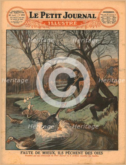 Catching geese with a fishing rod, 1929. Creator: Unknown.