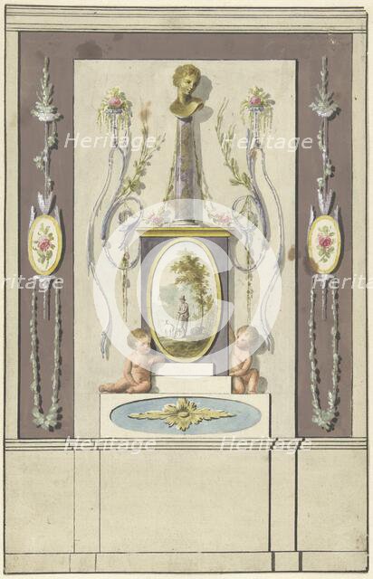 Design for room decorations with a panel with a bust on a column, 1767-1823. Creator: Abraham Meertens.