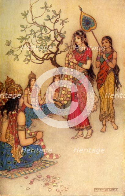 'Damayanti Choosing A Husband', 1913. Creator: Warwick Goble.