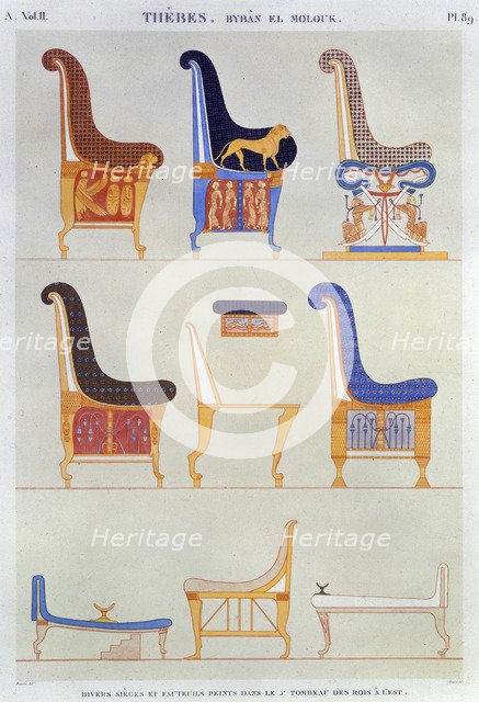 Ancient Egyptian furniture, 1822. Artist: Pomel