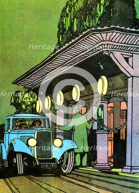 At a filling station, c1930.  Artist: Leslie Carr