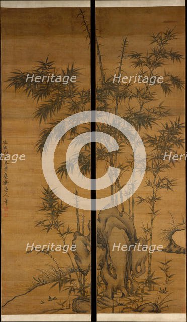 Bamboo and rocks, dated 1318. Creator: Li Kan.