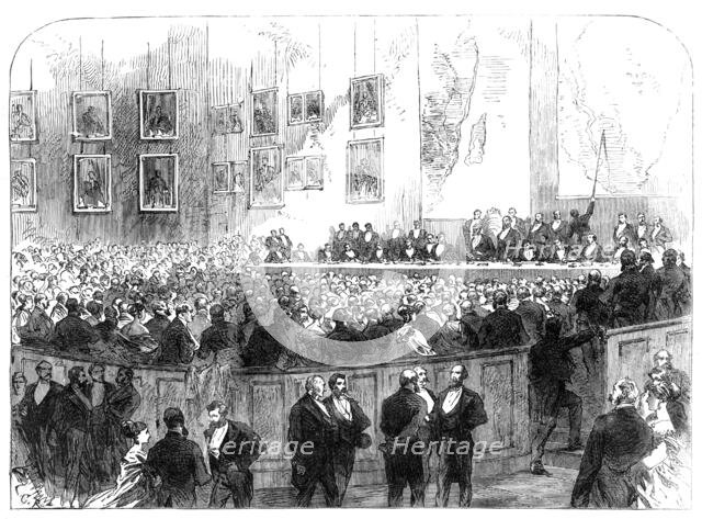 Mr. Young describing his search for Dr. Livingstone, meeting of the Royal Geographical Society, 1868 Creator: Unknown.