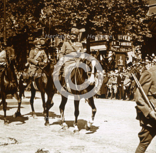 Italian officers during victory parade, 1918. Artist: Unknown.